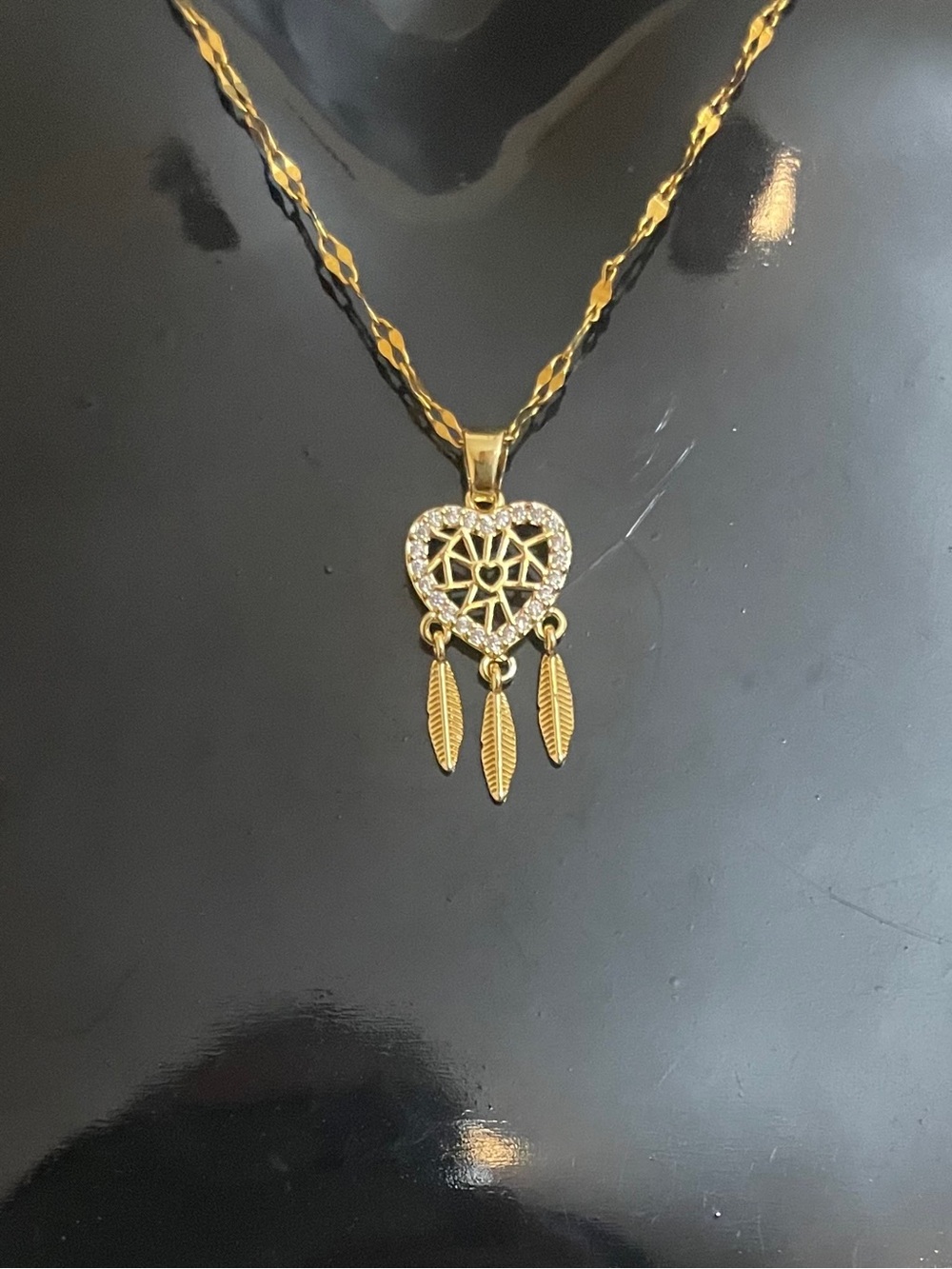 Gold Plated Heart Dreamcatcher Pendant Necklace NWOT